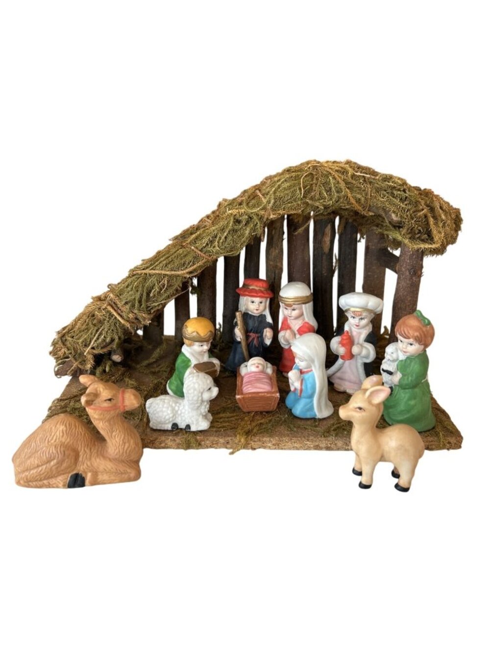 Miracle of Bethlehem Nativity Set 11 Piece Hand Painted Porcelain Wood Manger